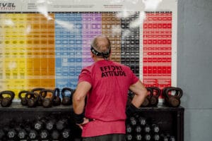 A CrossFit athlete prepares to participate in a CrossFit workout
