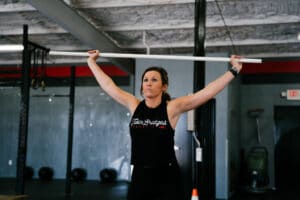A CrossFit athlete prepares to participate in a CrossFit workout